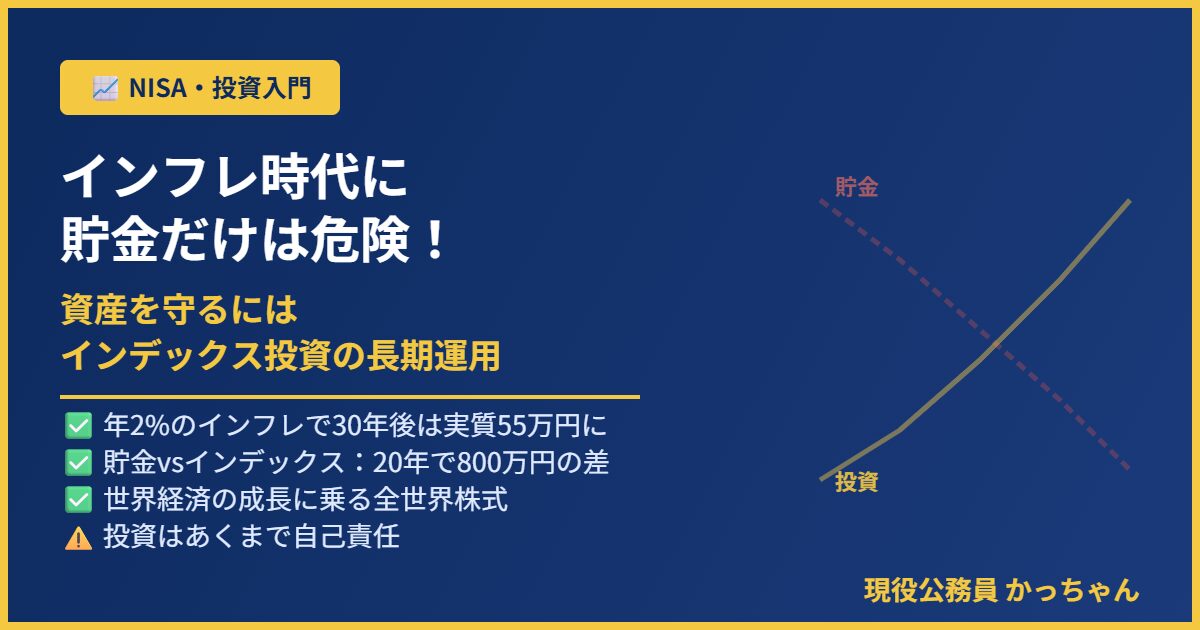 インフレ時代に貯金だけでは危険、インデックス投資で資産を守る方法の記事アイキャッチ